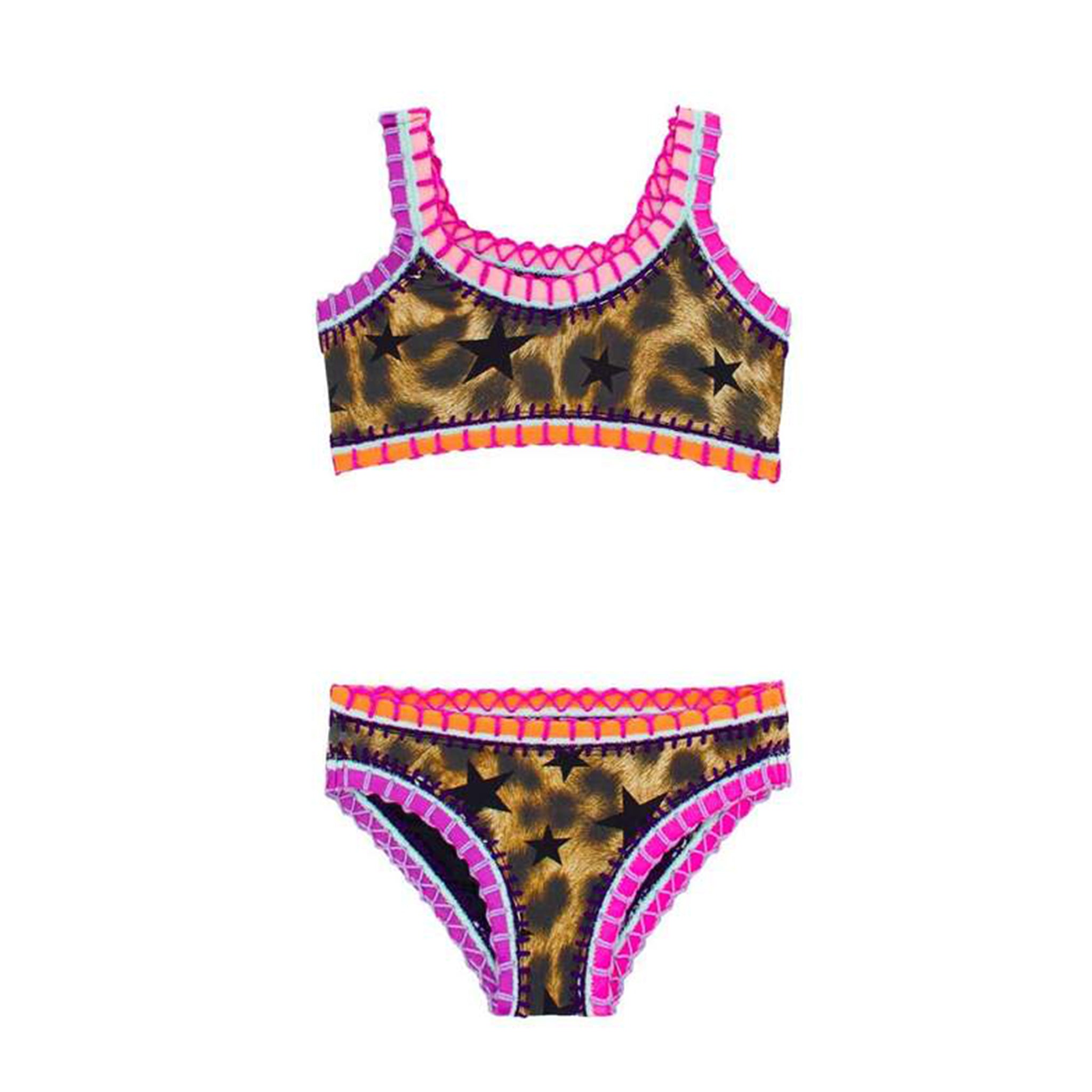 2pc Leopard & Stars Sporty Bikini - Denny's