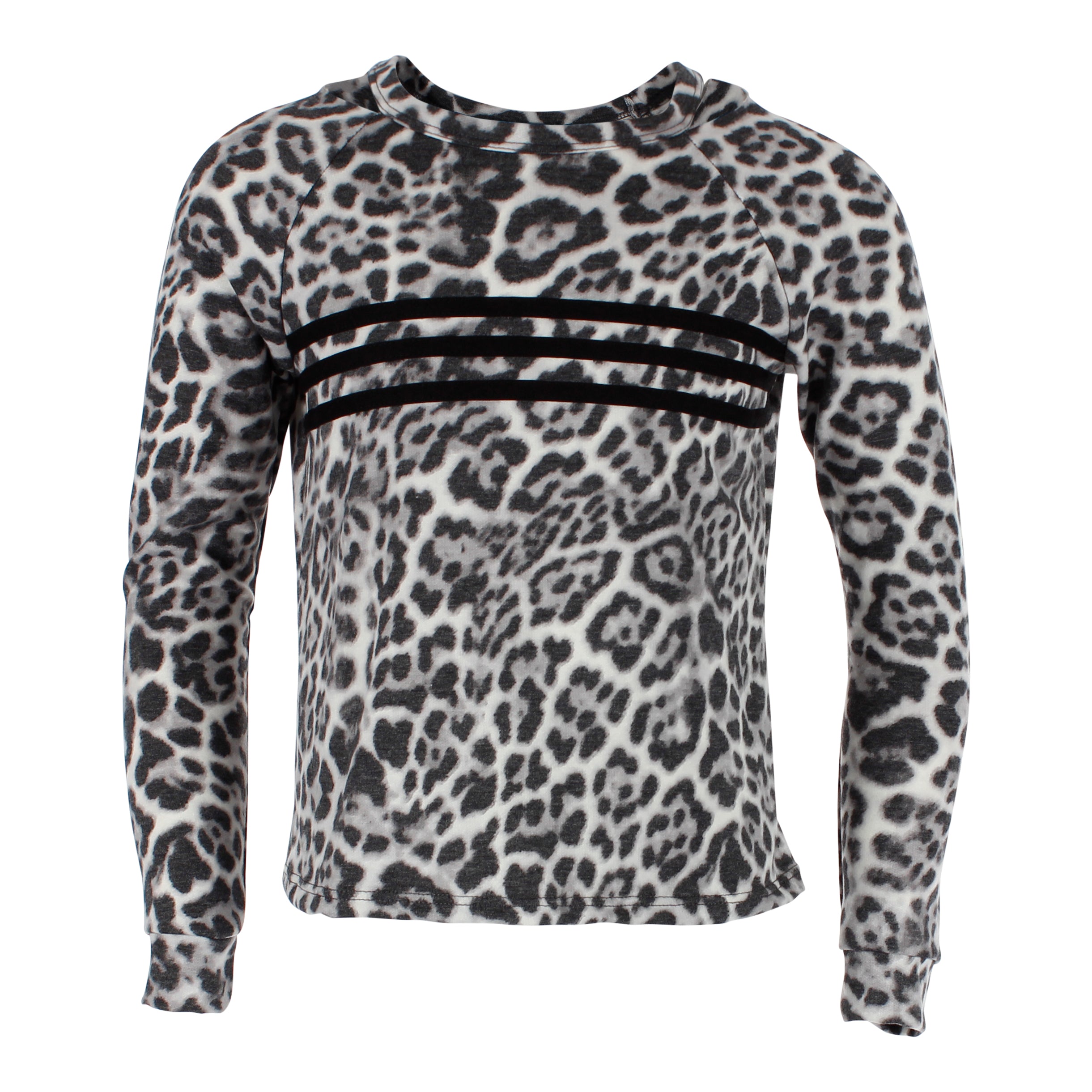 Long Sleeve Cut Neck Leopard Top Hacci w Black Stripes - Denny's