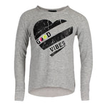 Long Sleeve Raw Edge Top with Good Vibes Heart - Denny's