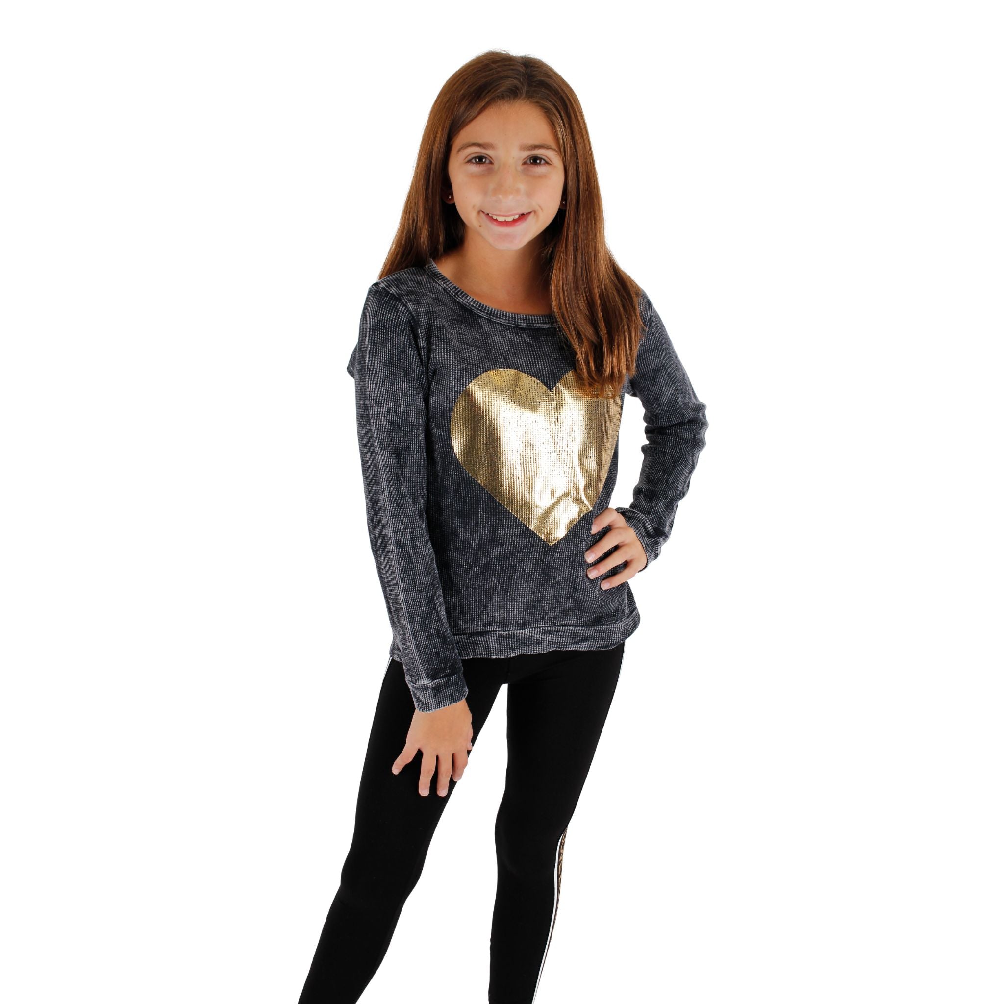 Long Sleeve Hi Lo Thermal with Foil Distress Heart - Denny's