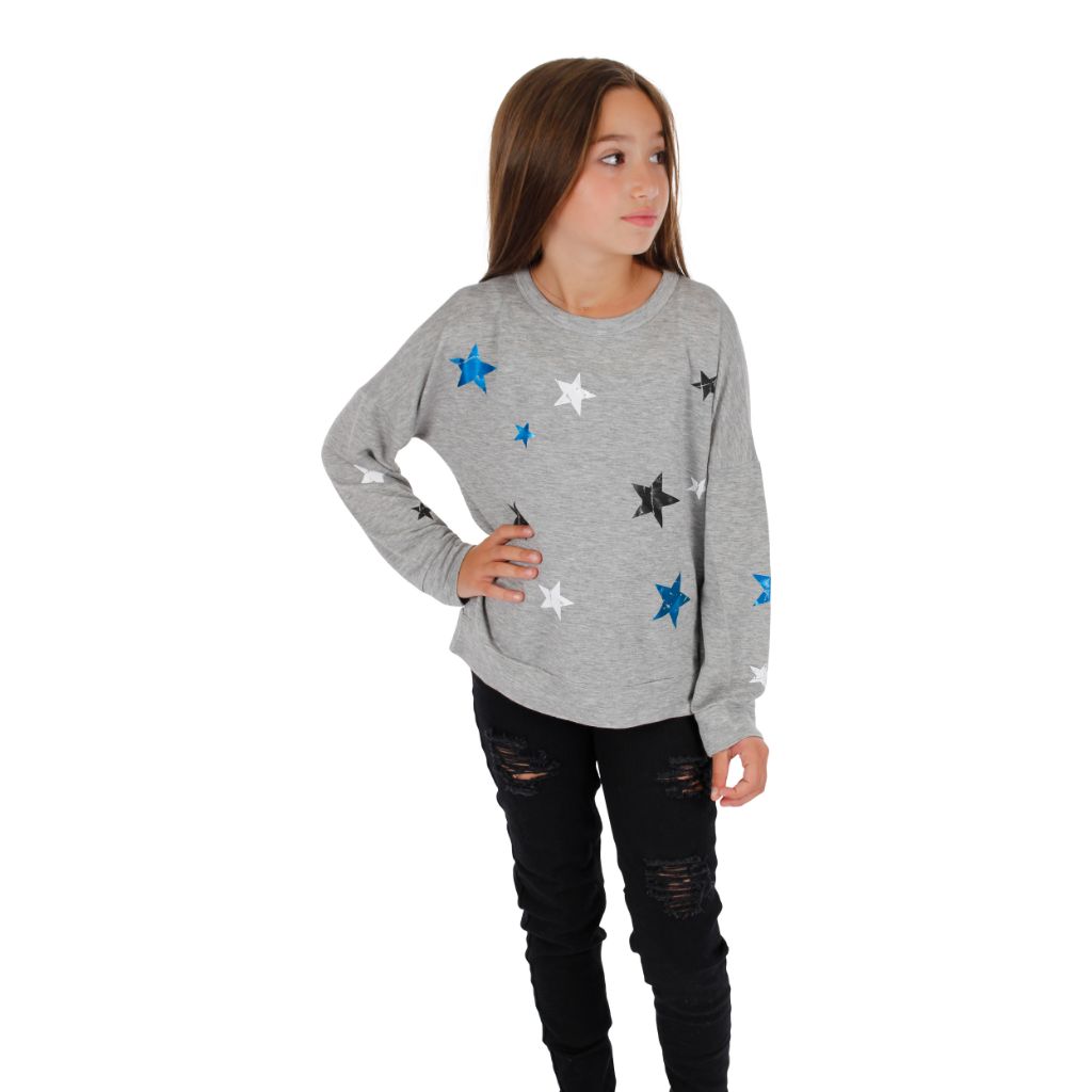 Long Sleeve Banded Top with Foil Stars - Denny's