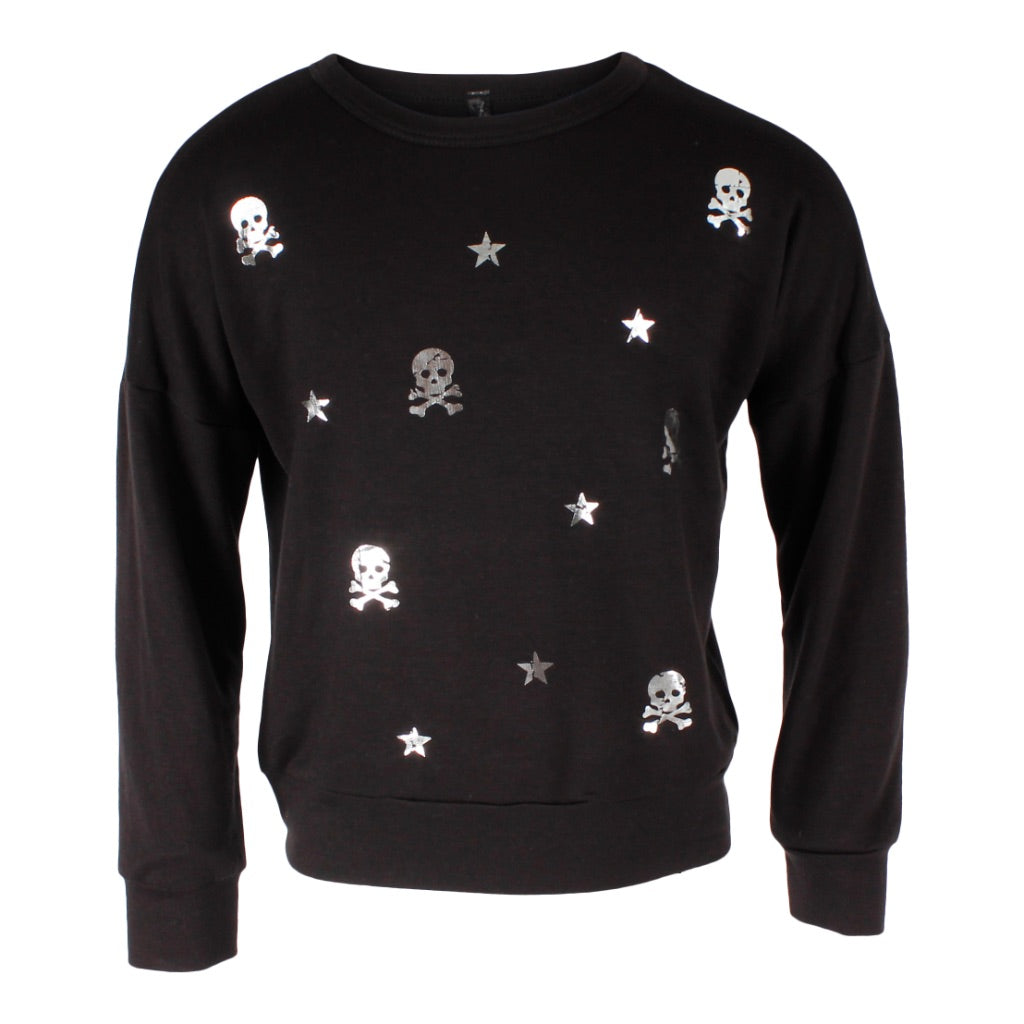 Long Sleeve Banded Top with Skulls & Stars - Denny's