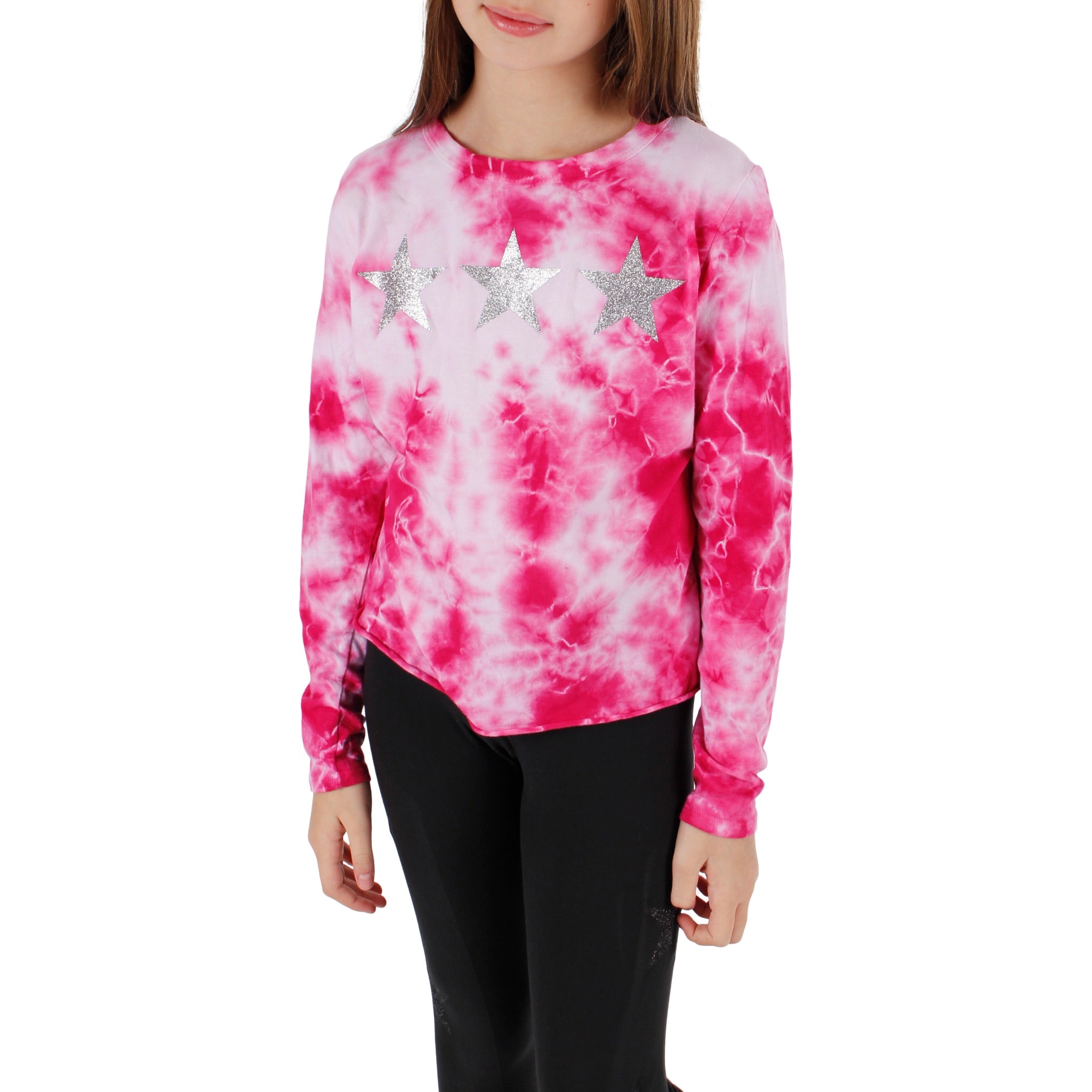 Long Sleeve Top with Glitter Silver Stars - Denny's