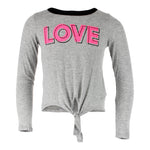 Long Sleeve Tie Front Top with Love - Denny's