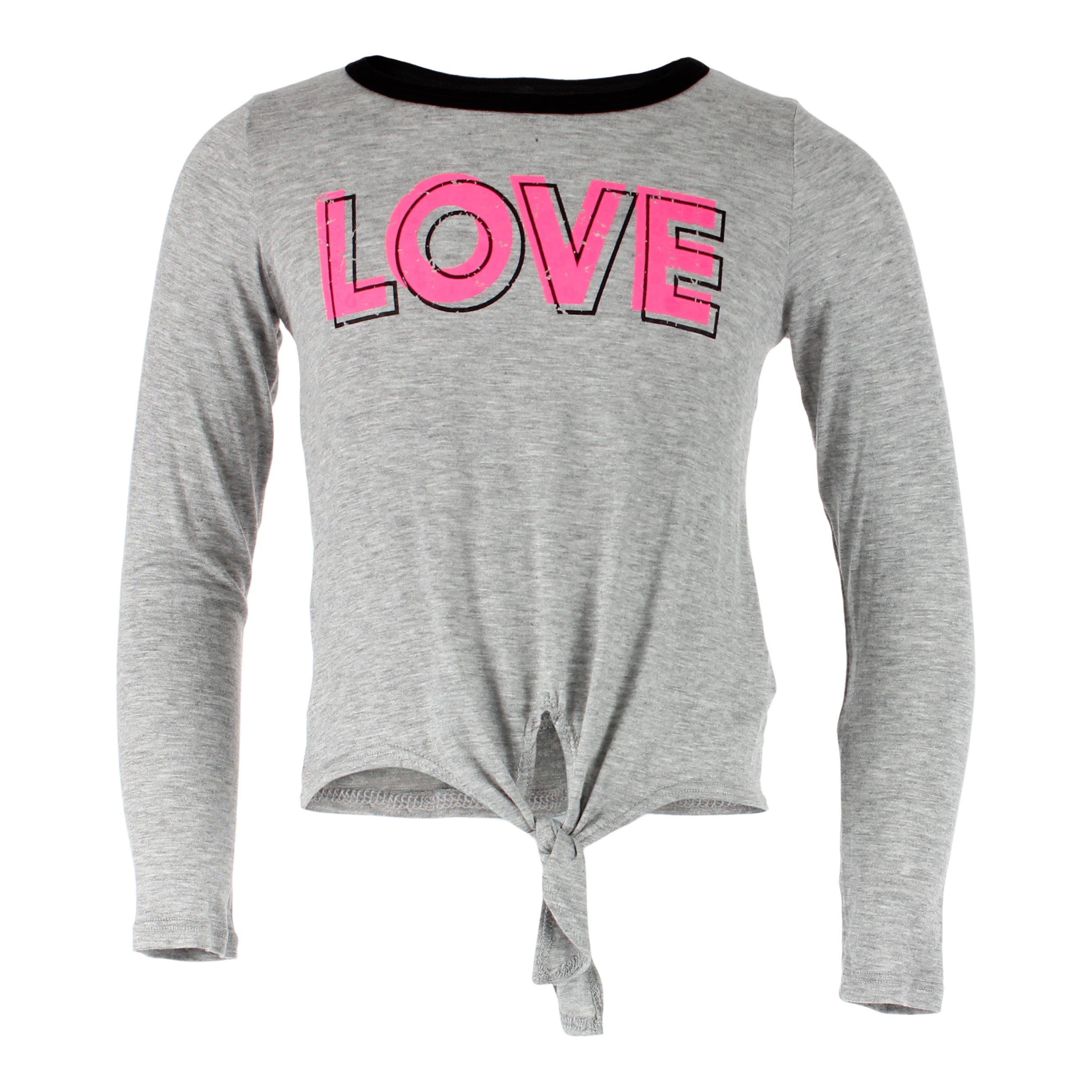 Long Sleeve Tie Front Top with Love - Denny's