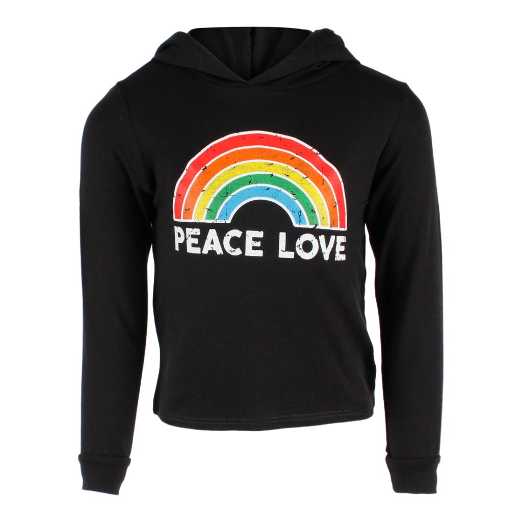 Long Sleeve Hoody with Peace Love Rainbow - Denny's