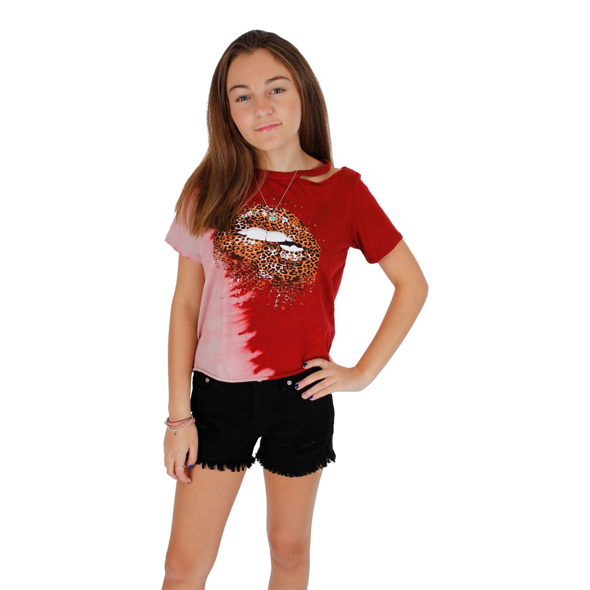Short Sleeve Cut Tie Dye with Leopard Lips - Denny's