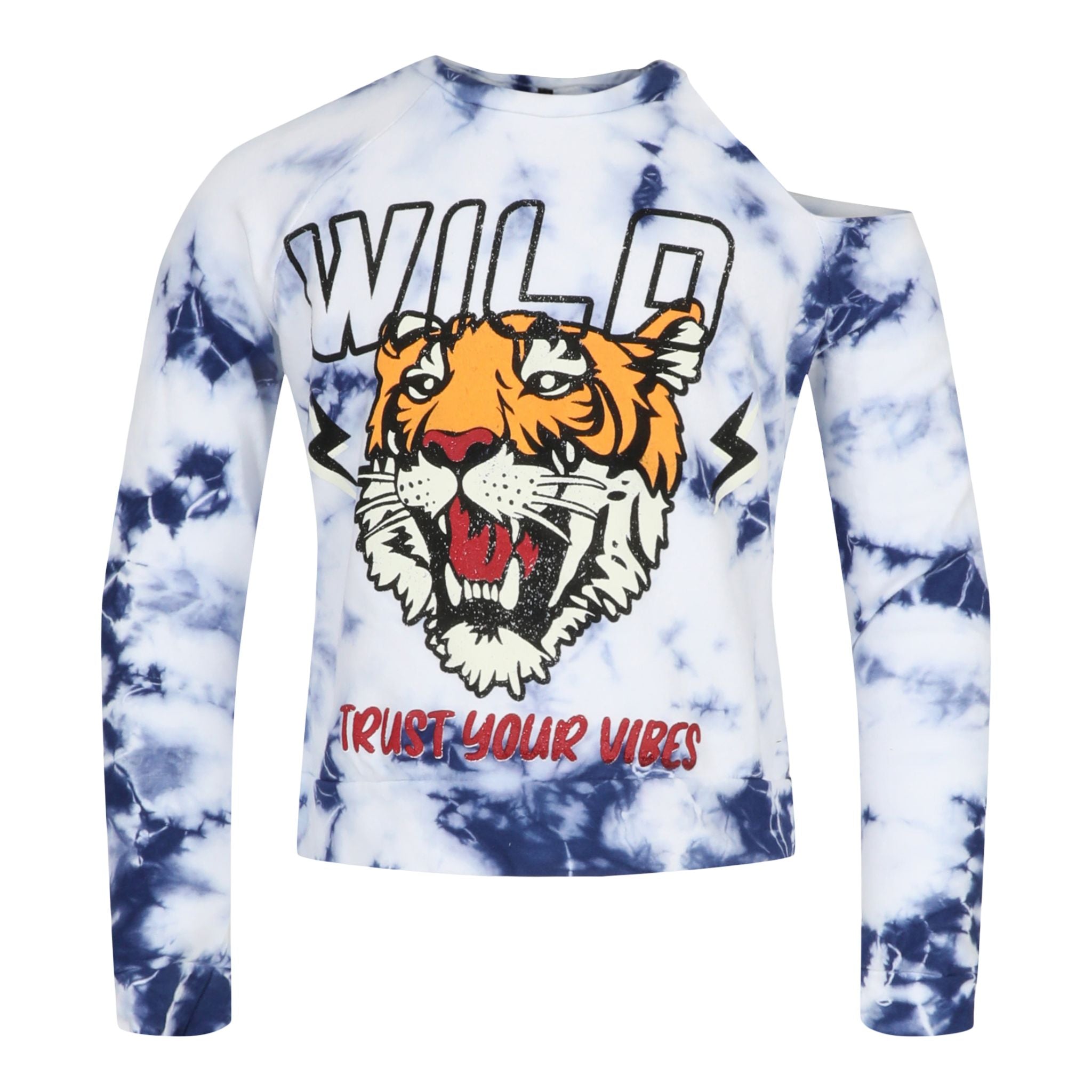 Cold Shoulder Wild Tiger Tie Dye Shirt - Denny's