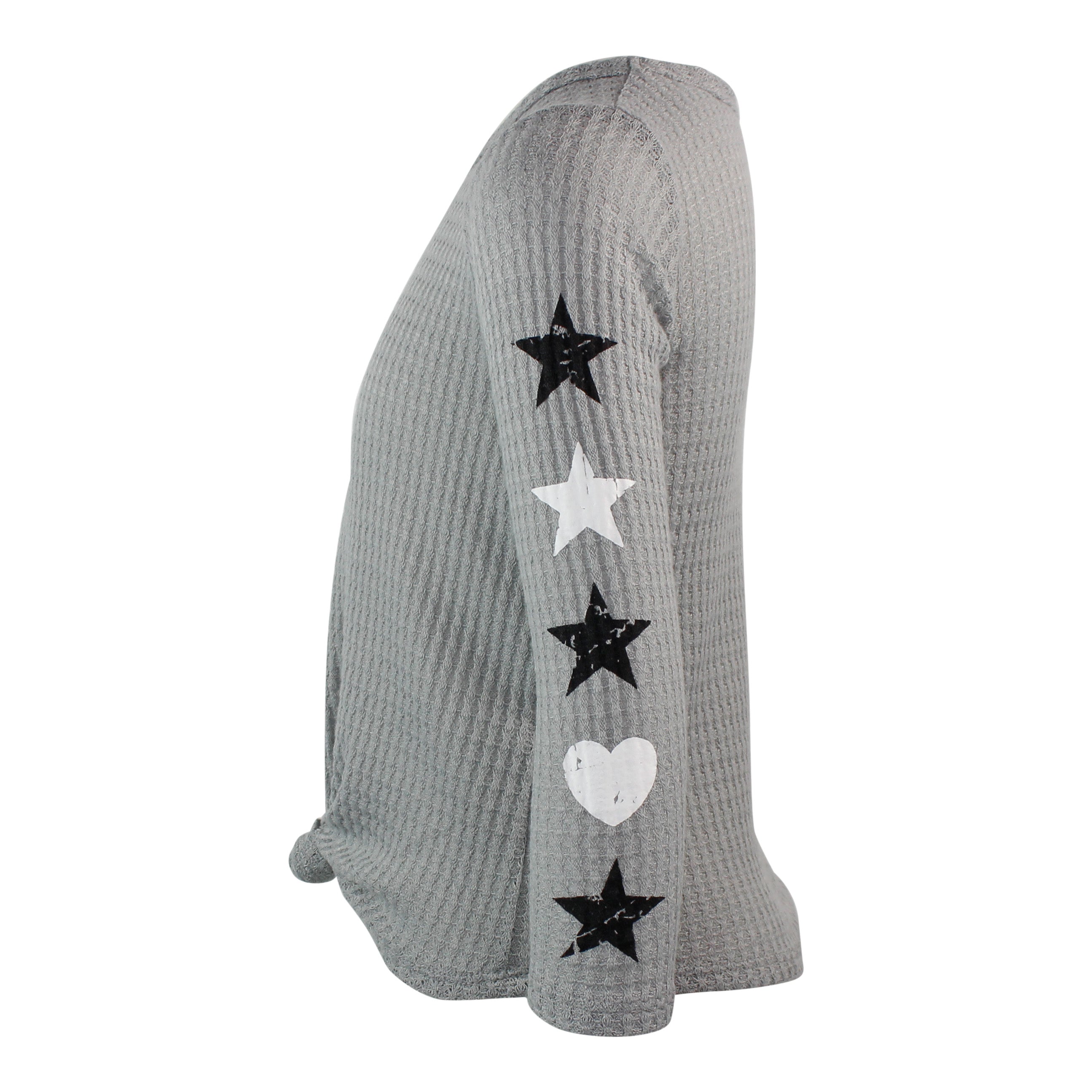 Long Sleeve Tie Front Top with Stars Heart - Denny's