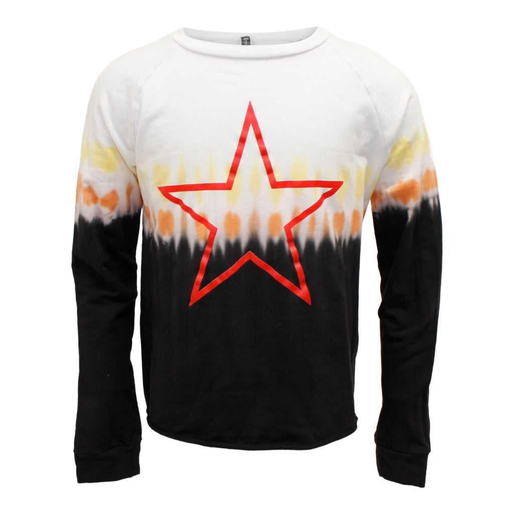 Long Sleeve Crop Sweatshirt with Star Dip Dye Red - Denny's