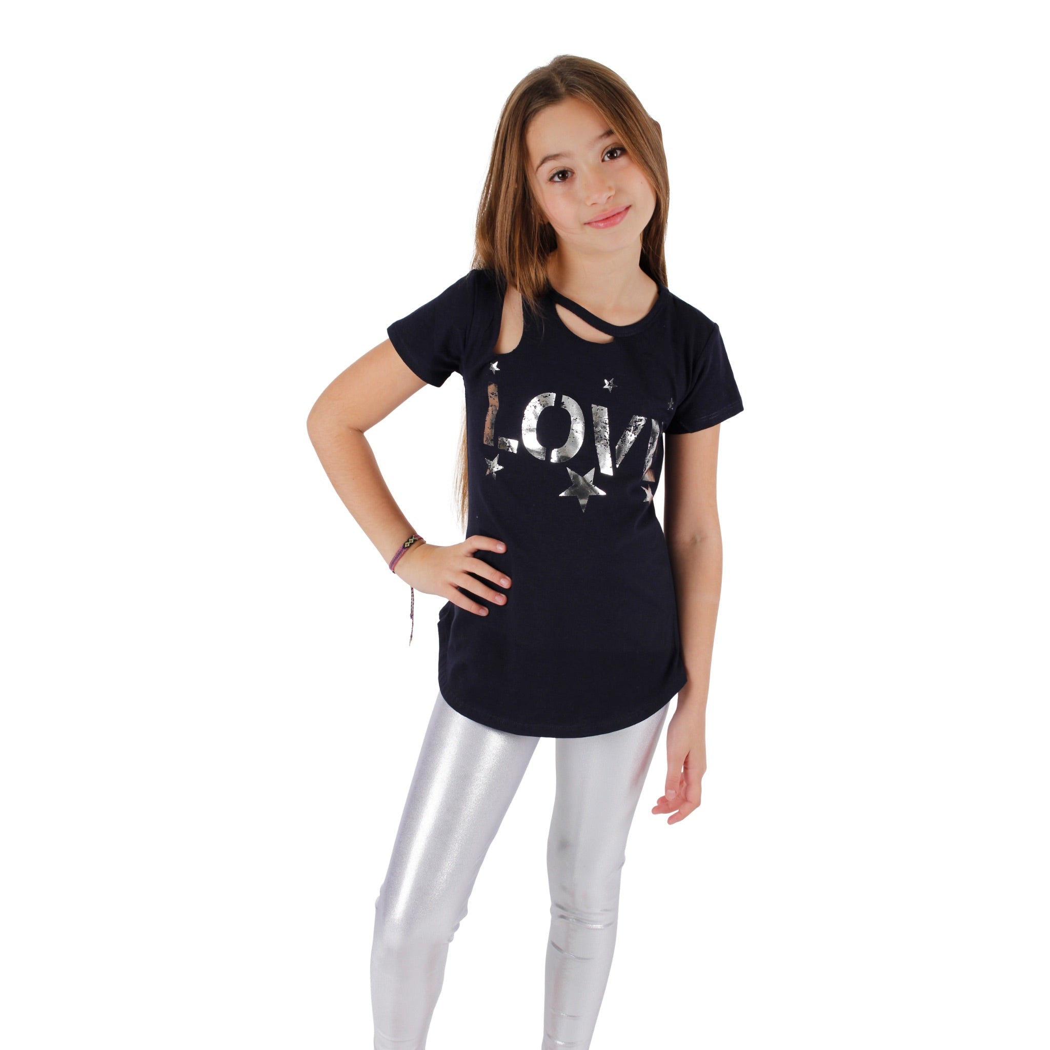 Short Sleeve Slit Tee with Love Stars - Denny's
