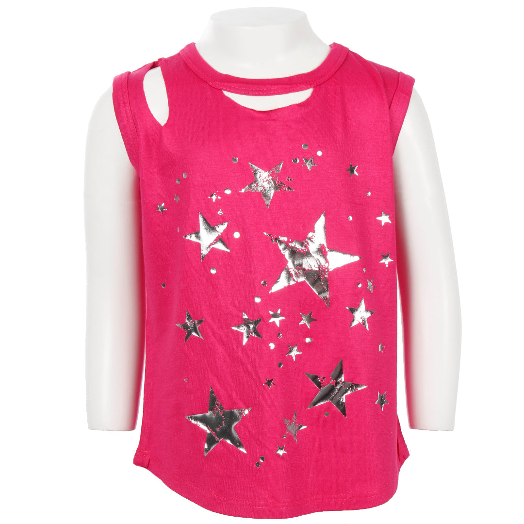 Clavical Cut Out Tank With Foil Stars - Denny's