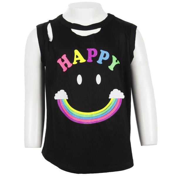 Clavical Cut Out Tank With Happy Smiley Rainbow - Denny's