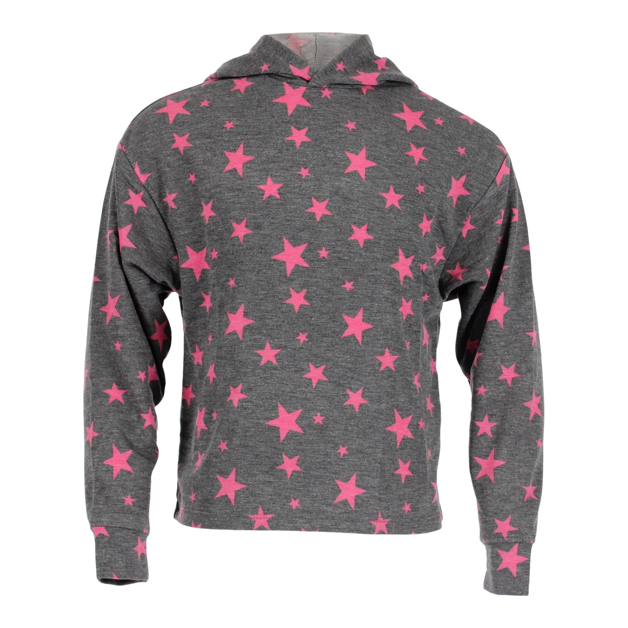 Long Sleeve Charcoal Hoody with Pink Stars - Denny's