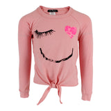 Long Sleeve Front Tie Top with Smiley Face - Denny's