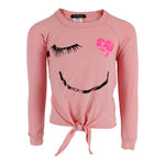 Long Sleeve Front Tie Top with Smiley - Denny's