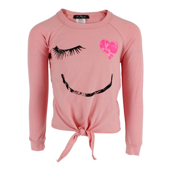 Long Sleeve Front Tie Top with Smiley - Denny's