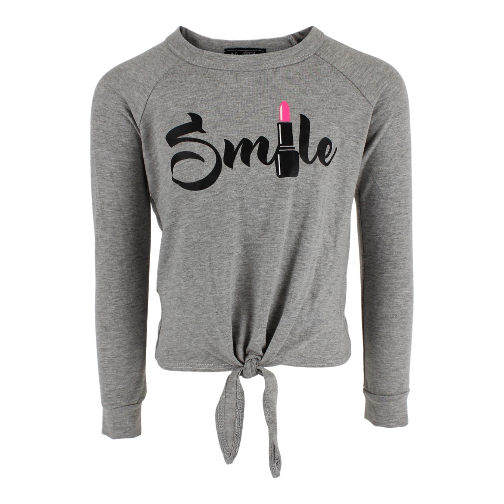 Long Sleeve Front Tie Top with Smile Lipstick - Denny's