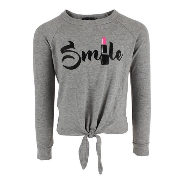 Long Sleeve Front Tie Top with Smile Lipstick - Denny's