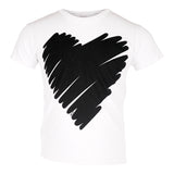 Asymmetrical Short Sleeve Tee w Scribble Black Heart - Denny's