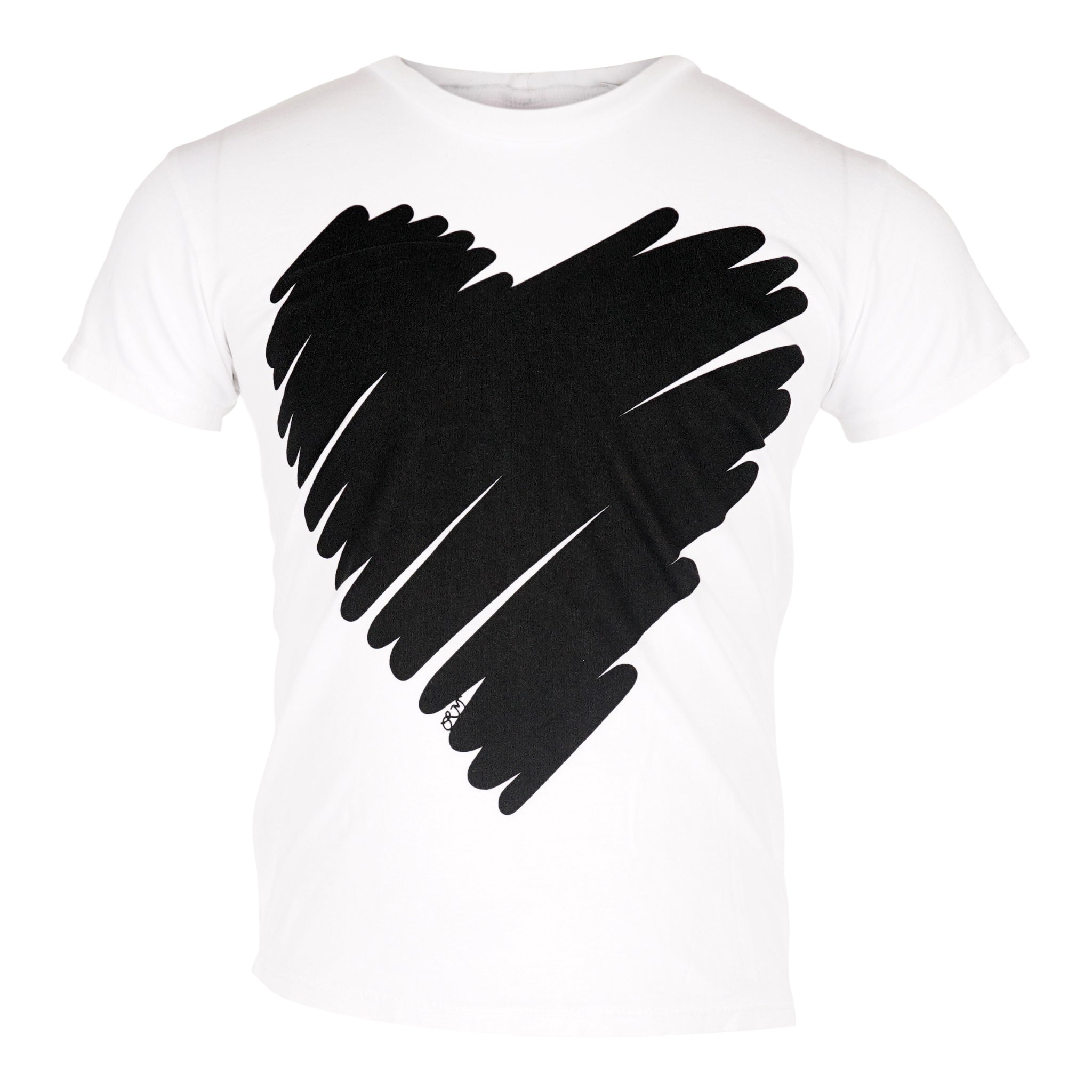 Asymmetrical Short Sleeve Tee w Scribble Black Heart - Denny's