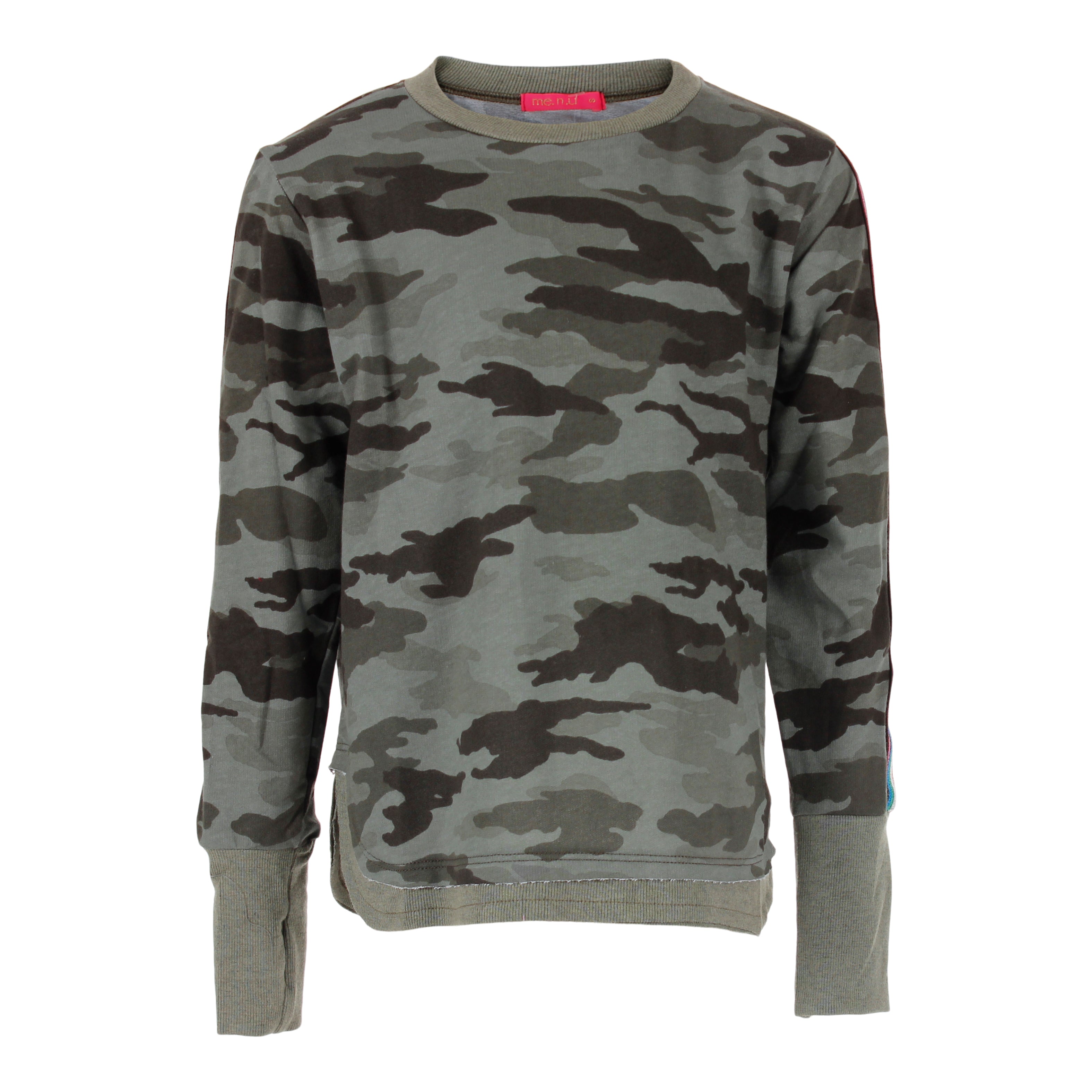 Camo Sweatshirt with Rainbow Metallic Piping on Arms - Denny's