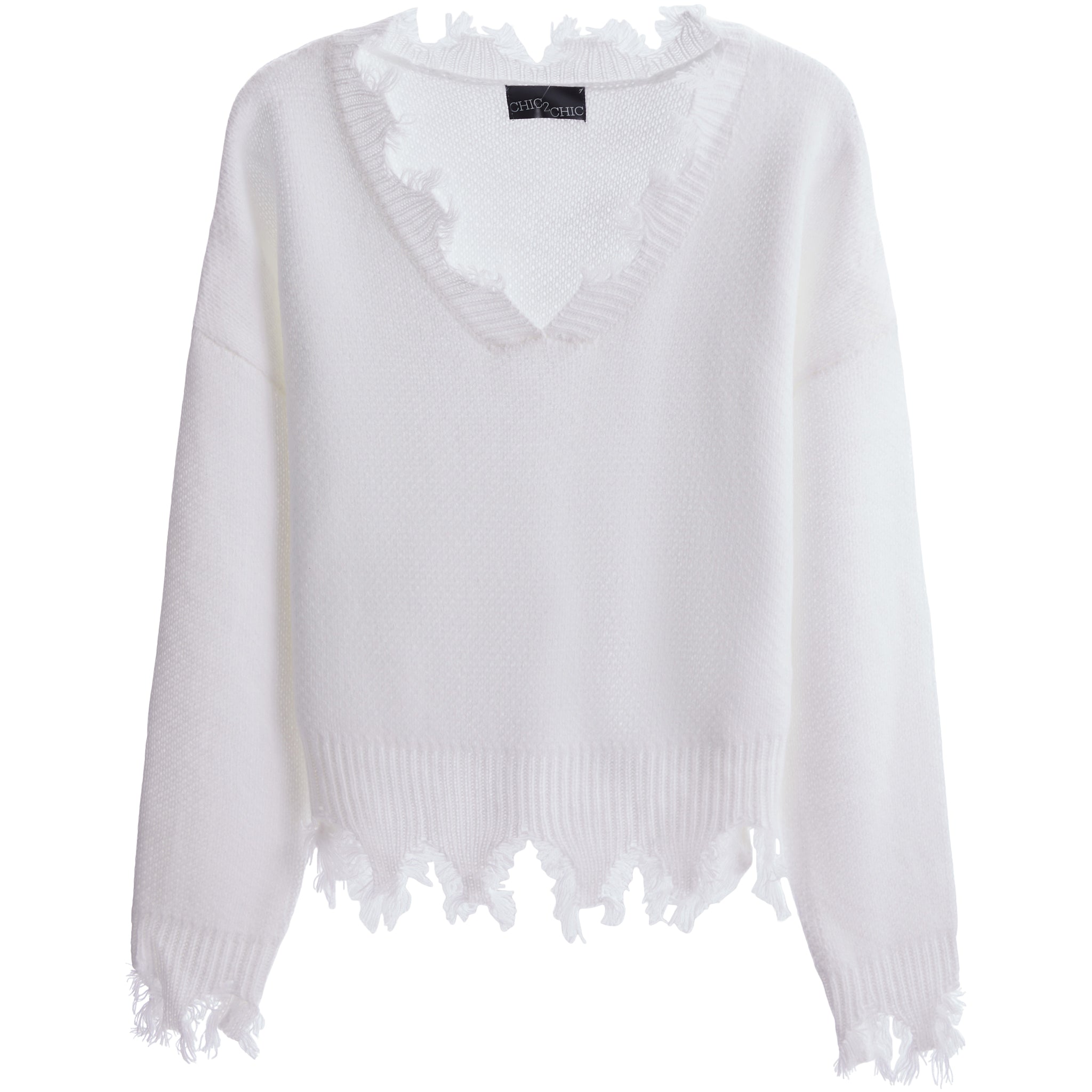 V-neck Distressed Sweater - Denny's