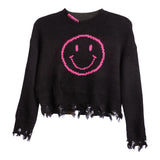 Smiley Stitching Distressed Sweater - Denny's