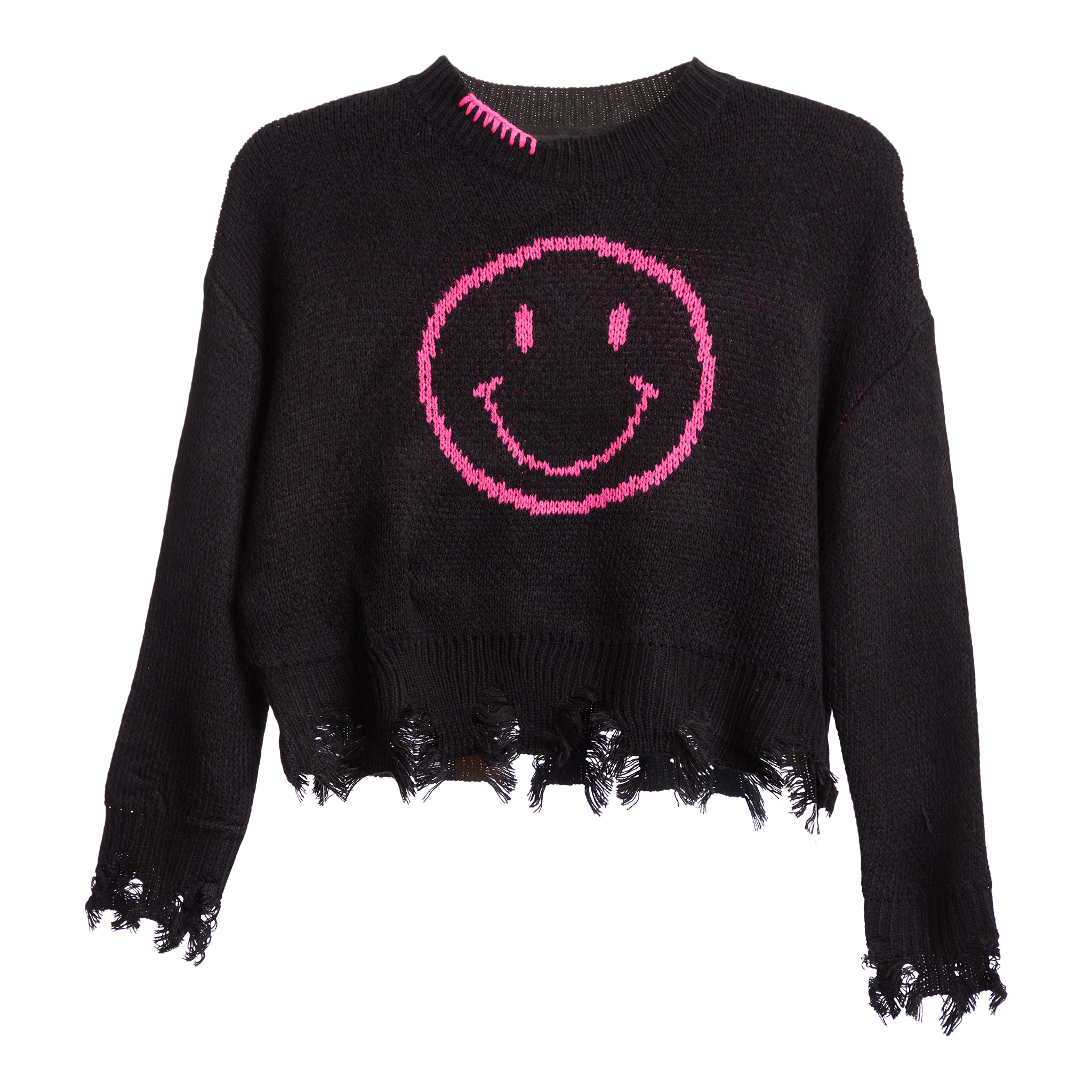 Smiley Stitching Distressed Sweater - Denny's