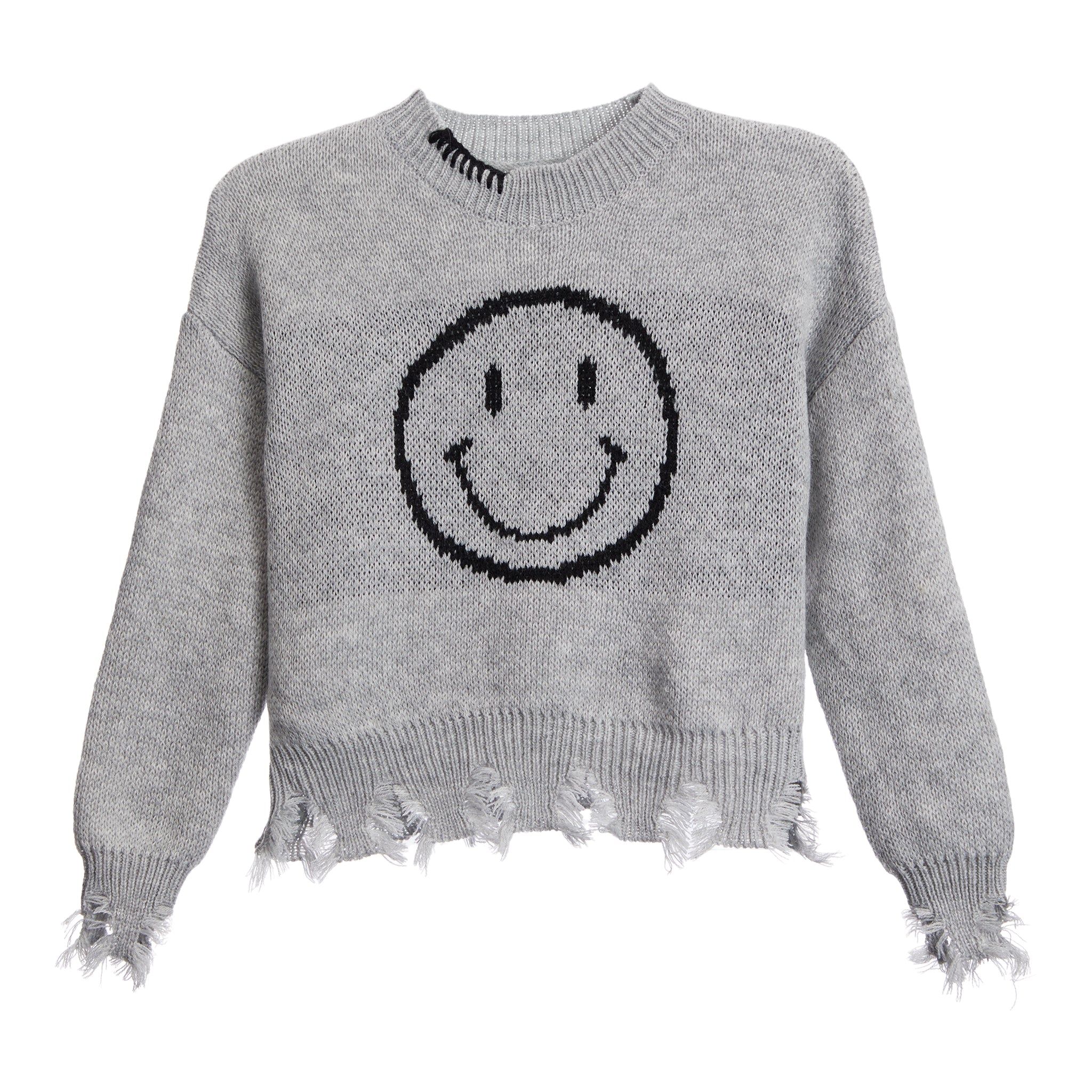 Smiley Stitching Distressed Sweater - Denny's