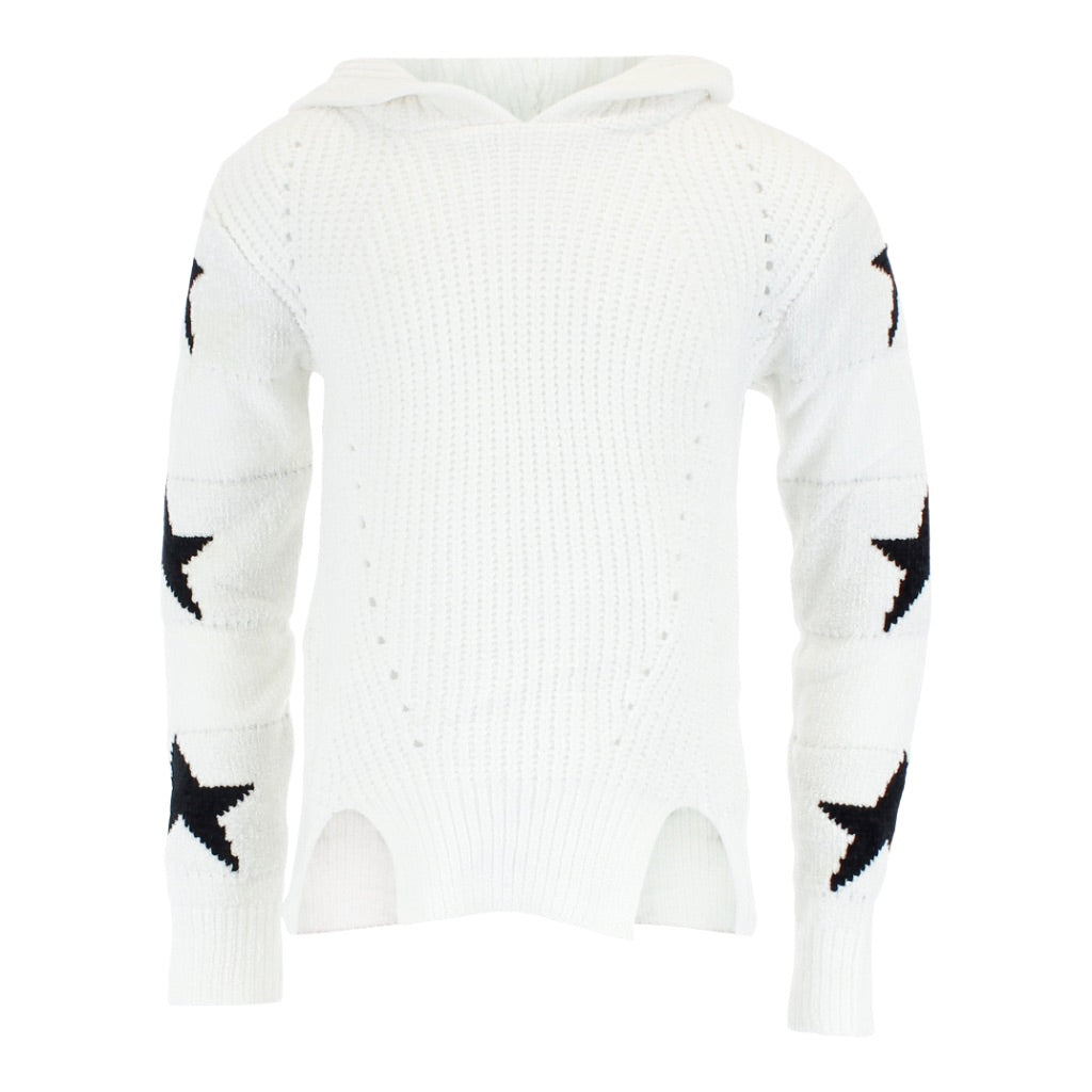 Chenille Hoody with Black Stars Down Arms - Denny's