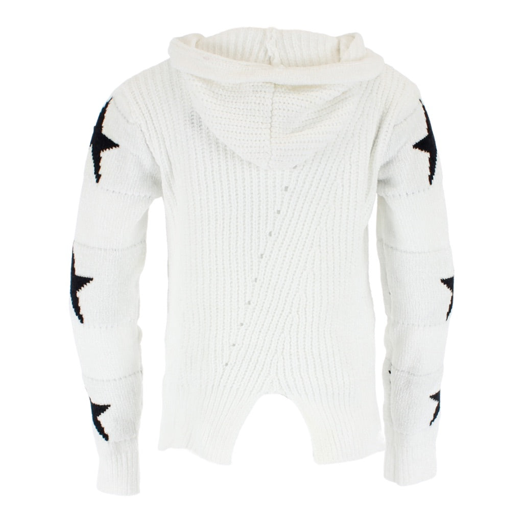 Chenille Hoody with Black Stars Down Arms - Denny's
