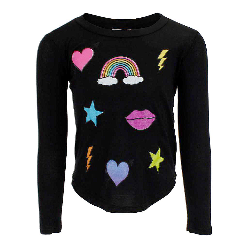 Long Sleeve Top with Scattered Icons - Denny's