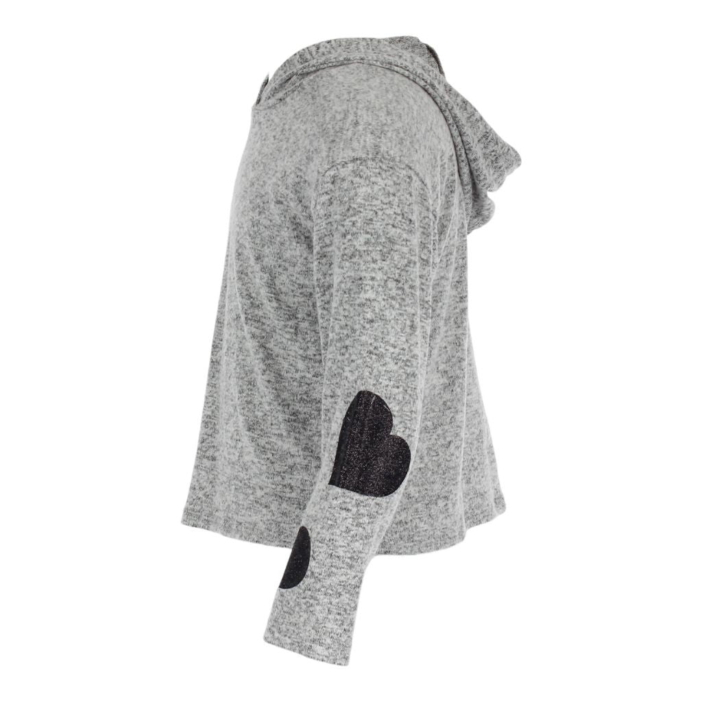 Long Sleeve Hacci Crop Hoody with Glitter Hearts - Denny's