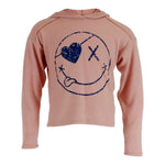 Long Sleeve Hacci Crop Hoody with Heart Smiley - Denny's