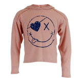 Long Sleeve Hacci Crop Hoody with Heart Smiley - Denny's