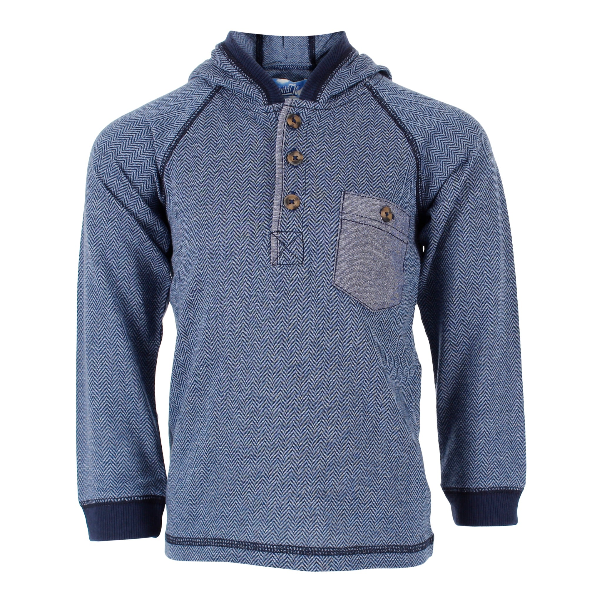 Herringbone Hooded Henley with Pocket - Denny's