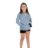 Blue Burnout Hoody with White Stripes on Sleeve - Denny's