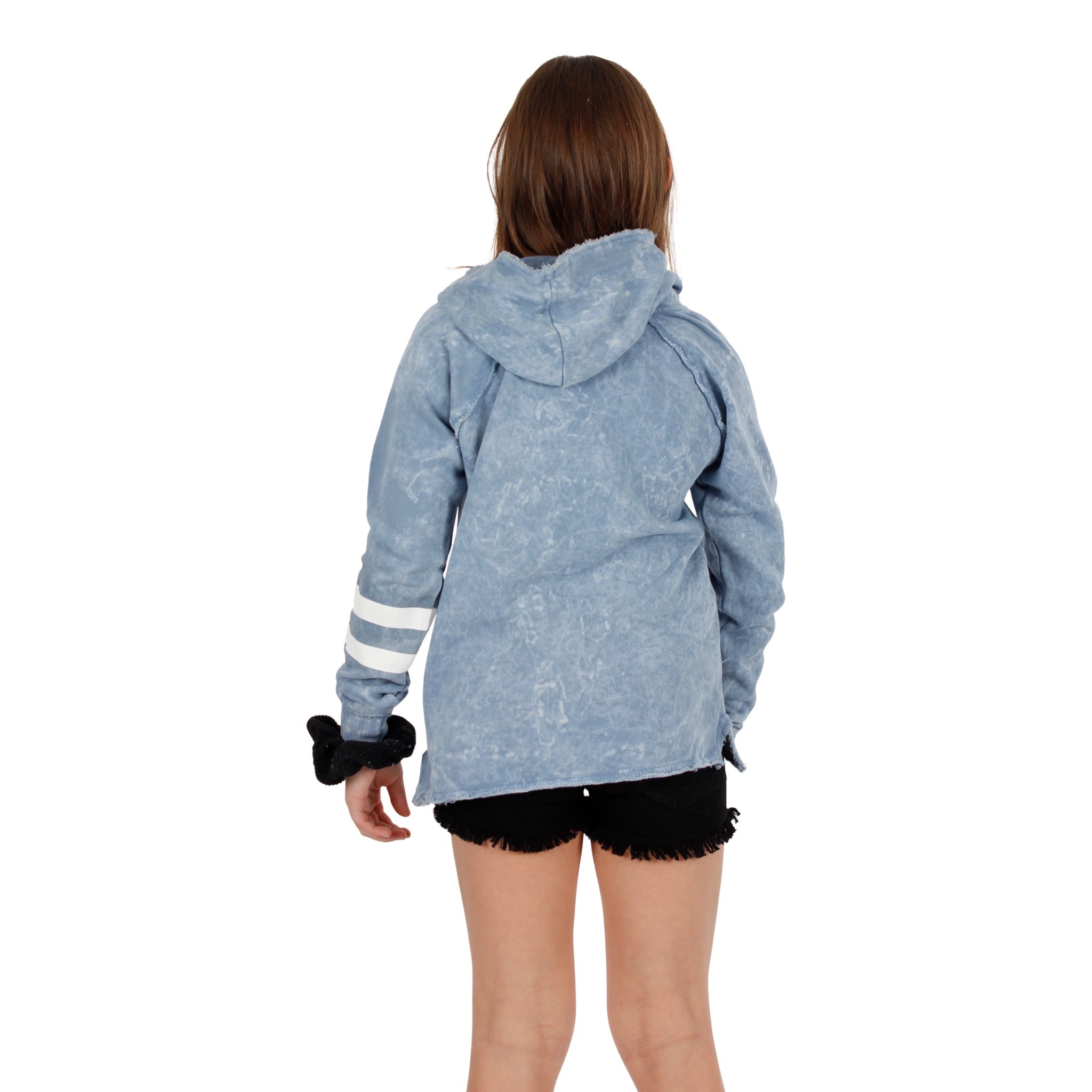Blue Burnout Hoody with White Stripes on Sleeve - Denny's