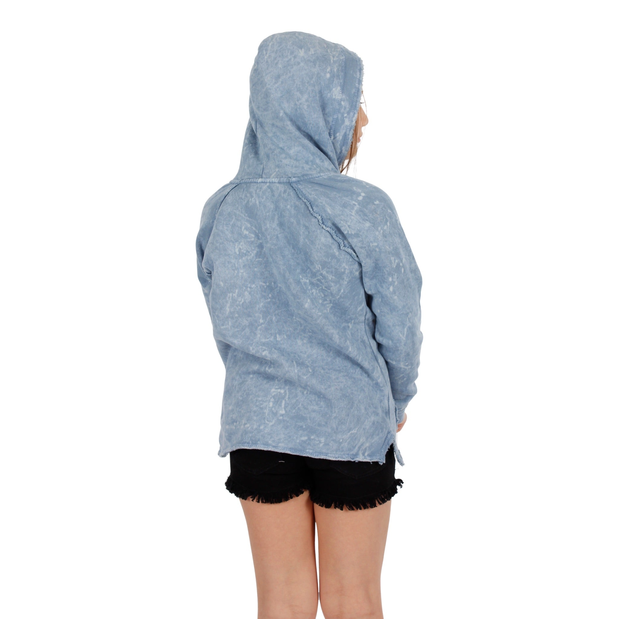 Blue Burnout Hoody with White Stripes on Sleeve - Denny's