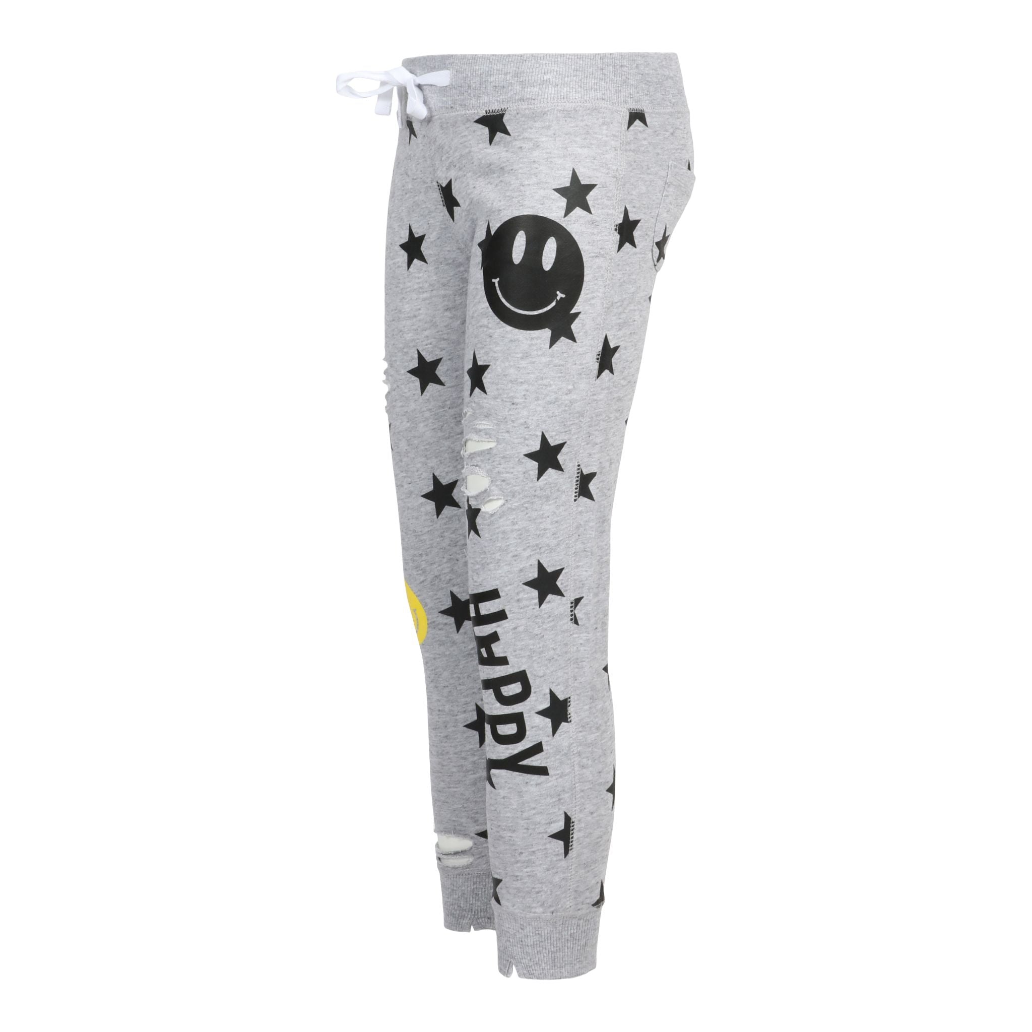 Yellow Smiley Allover Black Star Jogger - Denny's