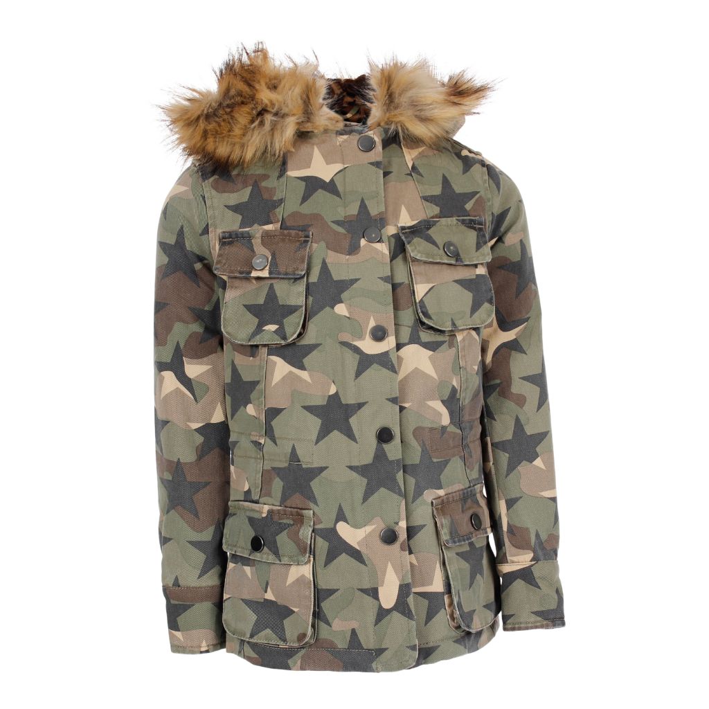 Camo Hooded Jacked Lined with Leopard Faux Fur - Denny's
