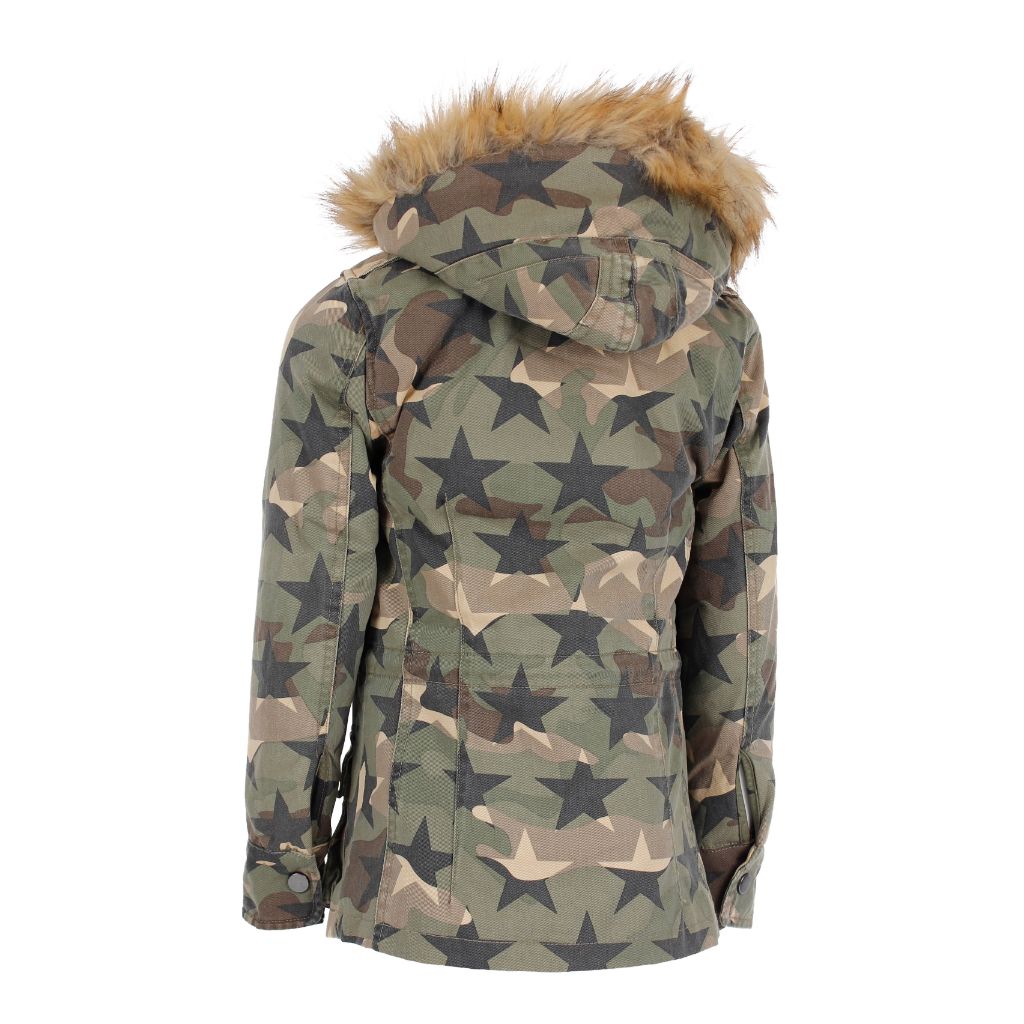 Camo Hooded Jacked Lined with Leopard Faux Fur - Denny's