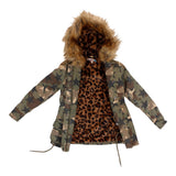 Camo Hooded Jacked Lined with Leopard Faux Fur - Denny's