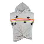 Cropped Hoody w Stripe Across Chest Neon Blk Stars - Denny's