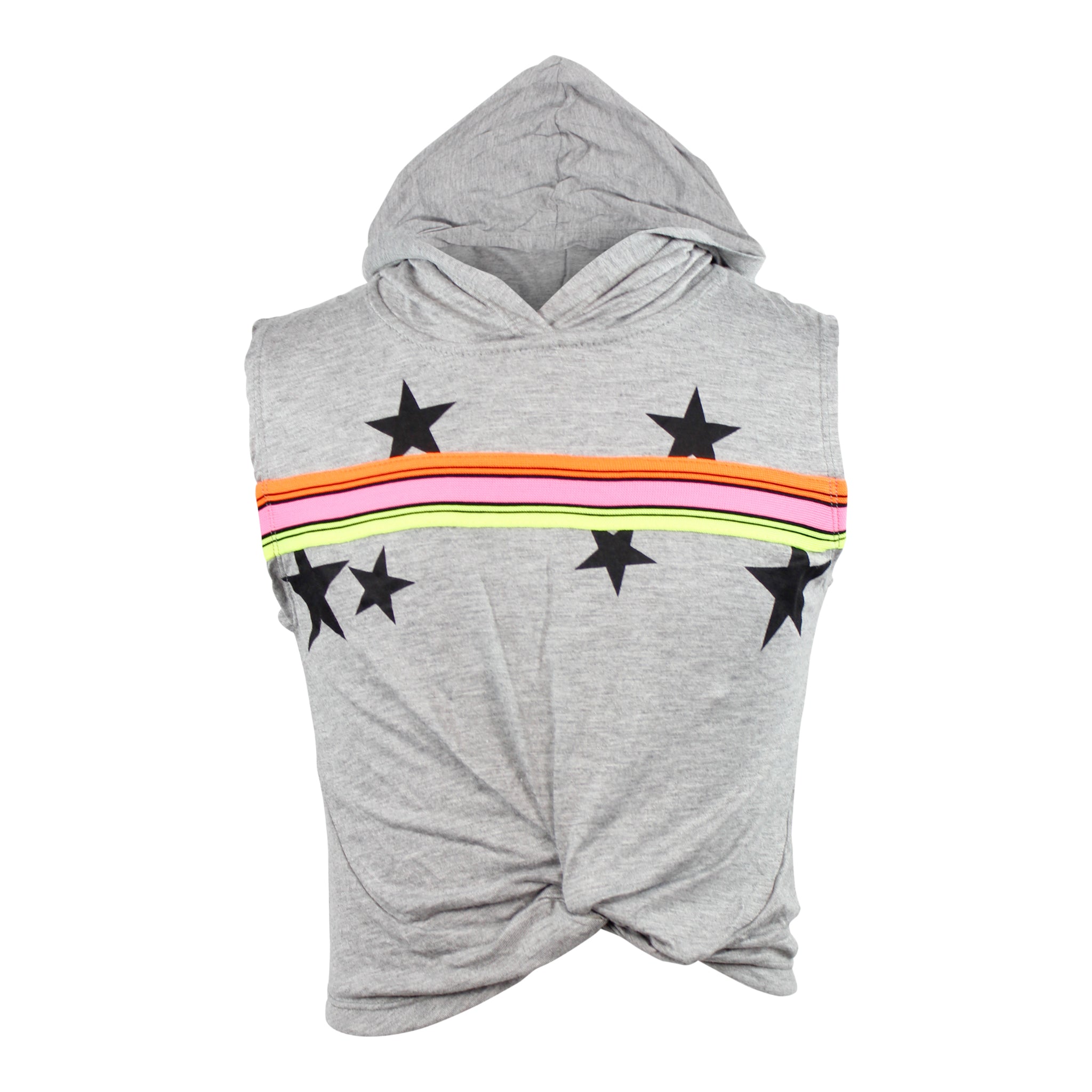 Cropped Hoody w Stripe Across Chest Neon Blk Stars - Denny's