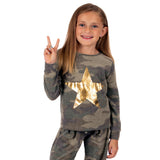 Long Sleeve Cropped Camo Hacci Top with Gold Star - Denny's