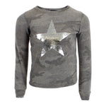 Long Sleeve Cropped Camo Hacci Top with Silver Star - Denny's