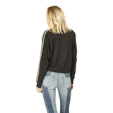 Long Sleeve Bottom Tie Sweatshirt with Leopard Print Trim - Denny's