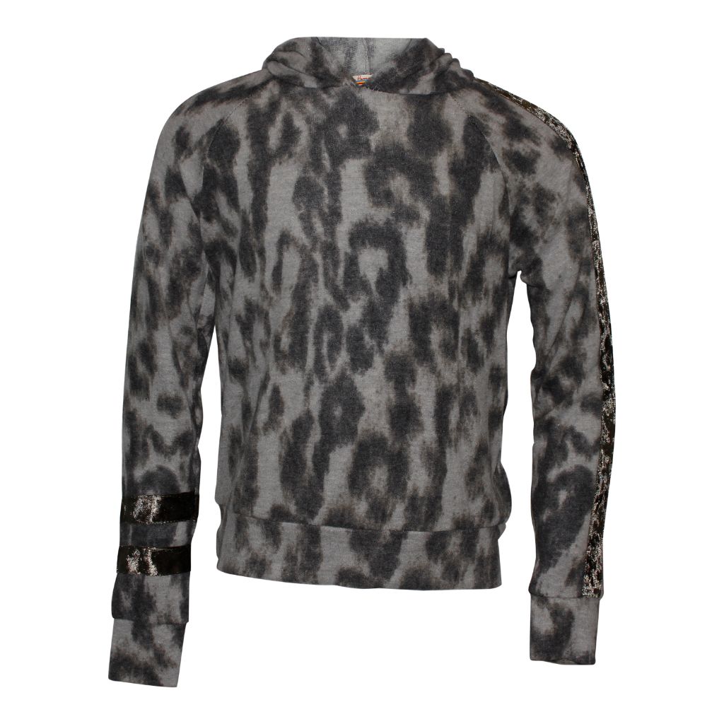Leopard Brushed Fleece Hoody with Velvet Stripes - Denny's